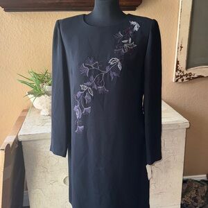 Kay Unger Black Dress with Purple Floral Embroidery
